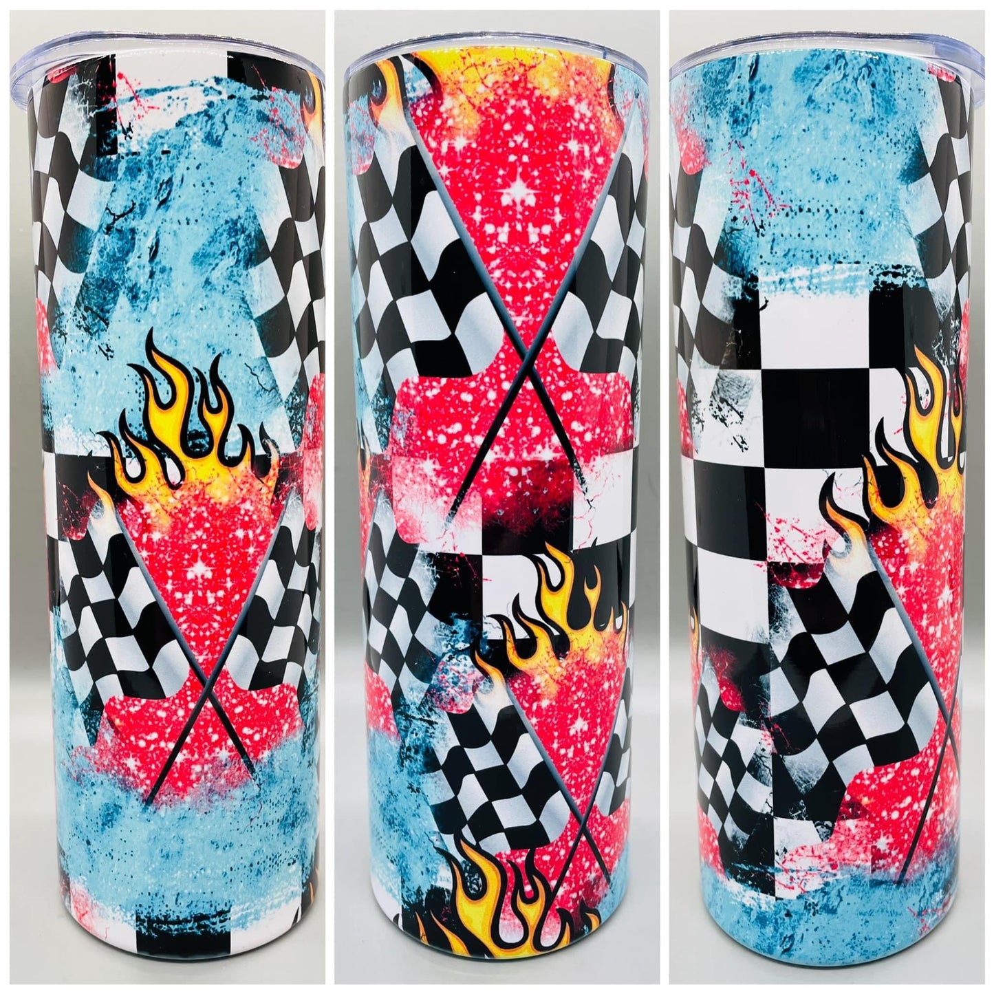 Racing Flags and Flames Tumbler